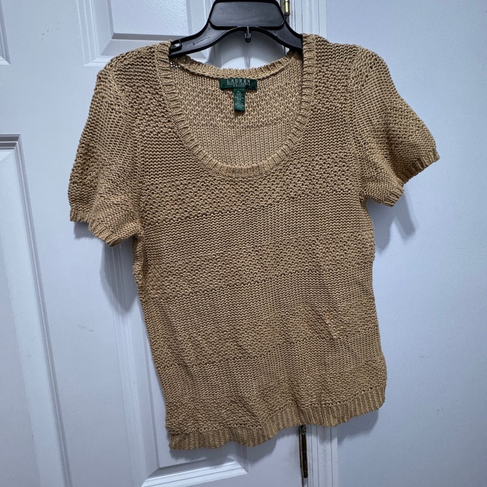 Lauren Ralph Lauren size PL khaki color open knit linen blend sweater